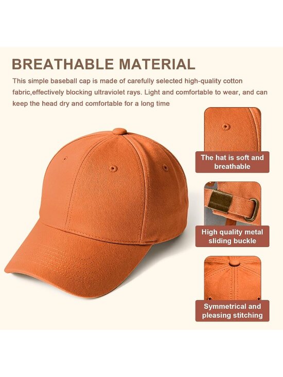 Unisex Orange Adjustable Low Profile Base Ball Cap Vintage Hat for Daily Use main image 5